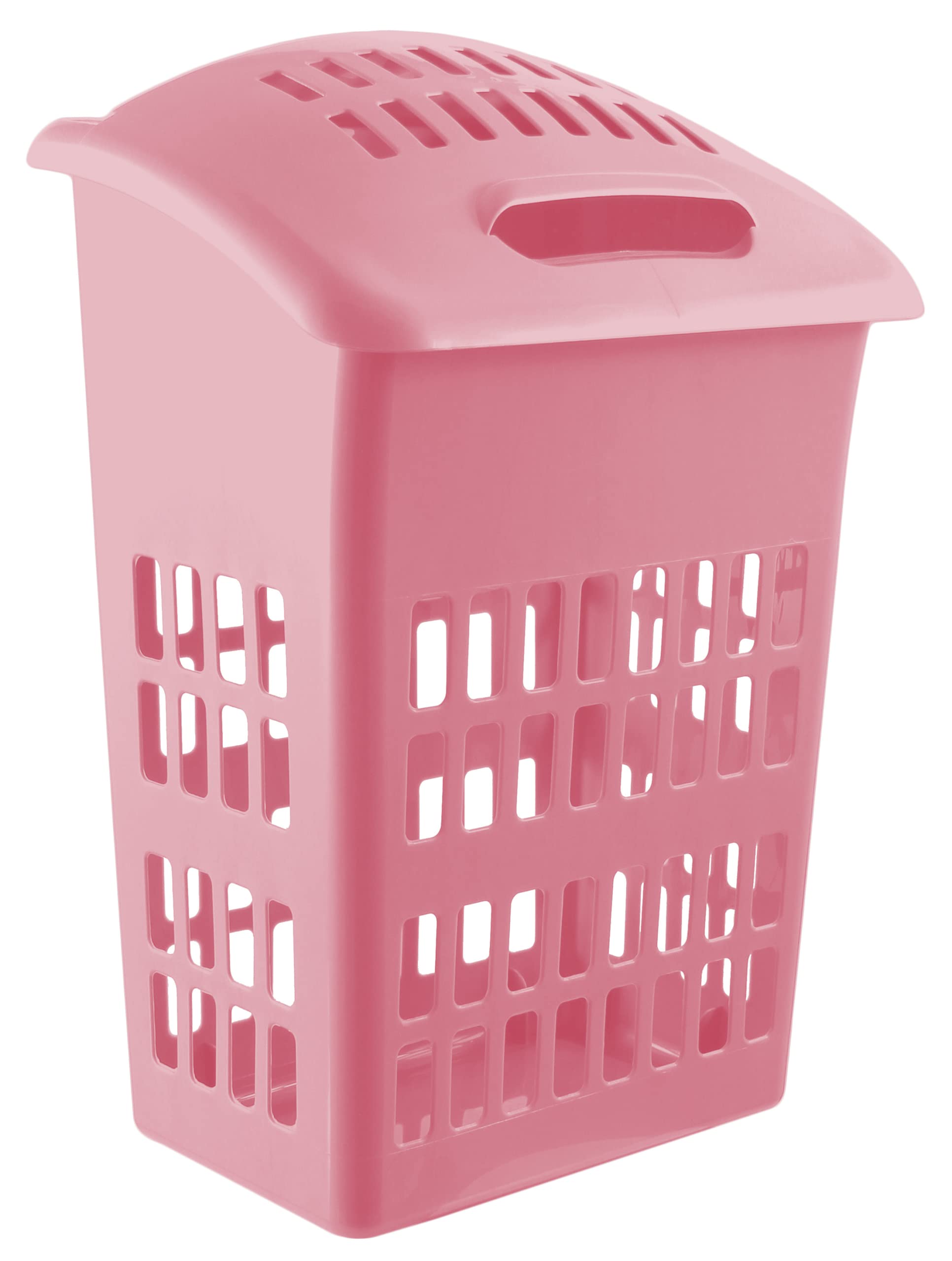 Muddy Hands Pink Large Plastic Laundry Basket With Lid Washing Clothes Storage Hamper Bin