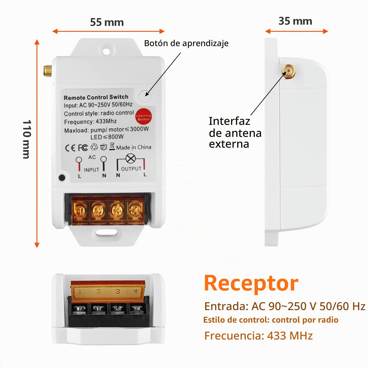 DieseRC Interruptor del Mando a distancia de Bomba Motor Inalámbrico Receptor Relé de CA 220V 3000W y 2 Transmisores rango de control de hasta 100-300 metros para Luces Bomba de agua Motor