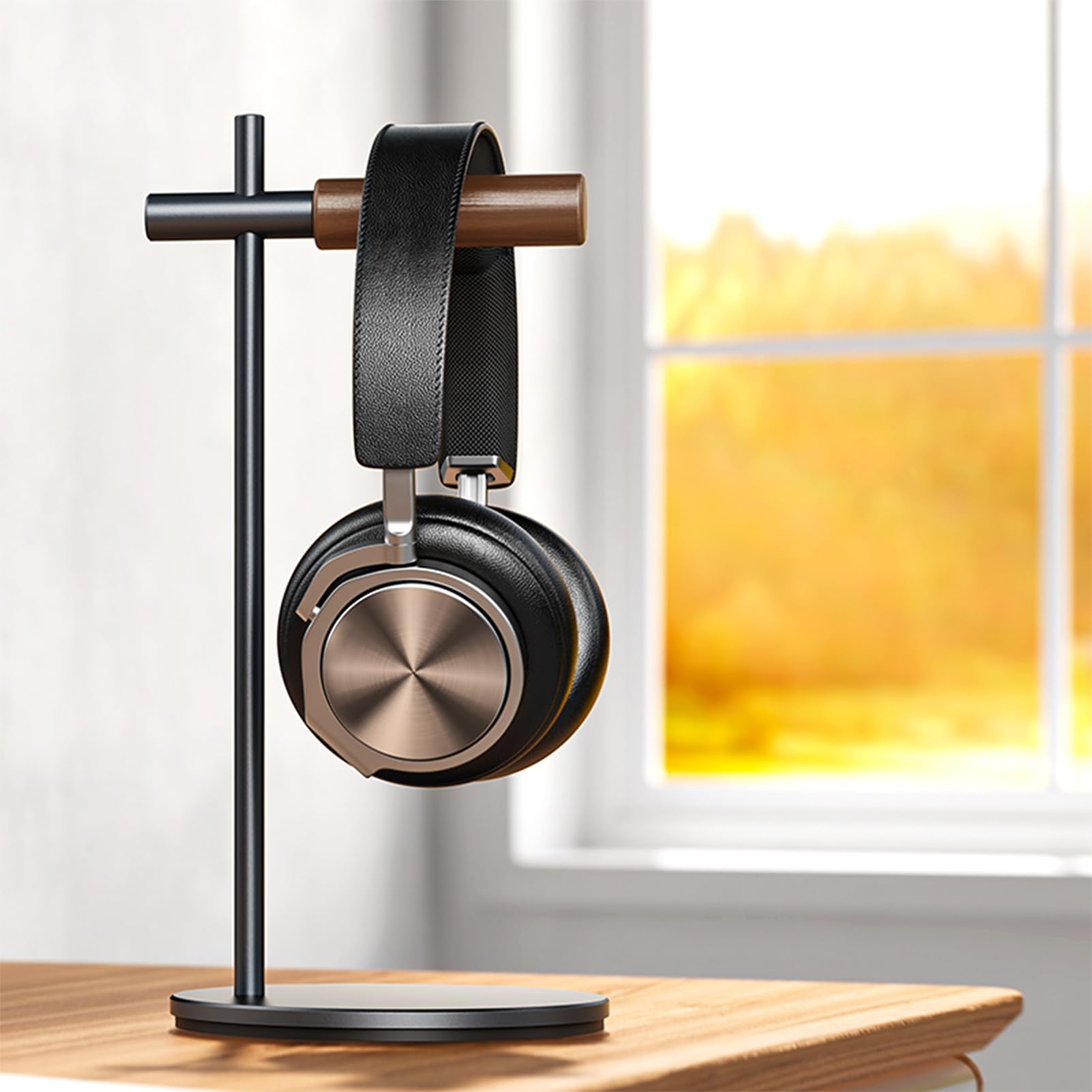 Supporto per Cuffie in Legno, Porta Cuffie Universale per Airpods max, Bose, Beats, Gaming, VR (Grigio)