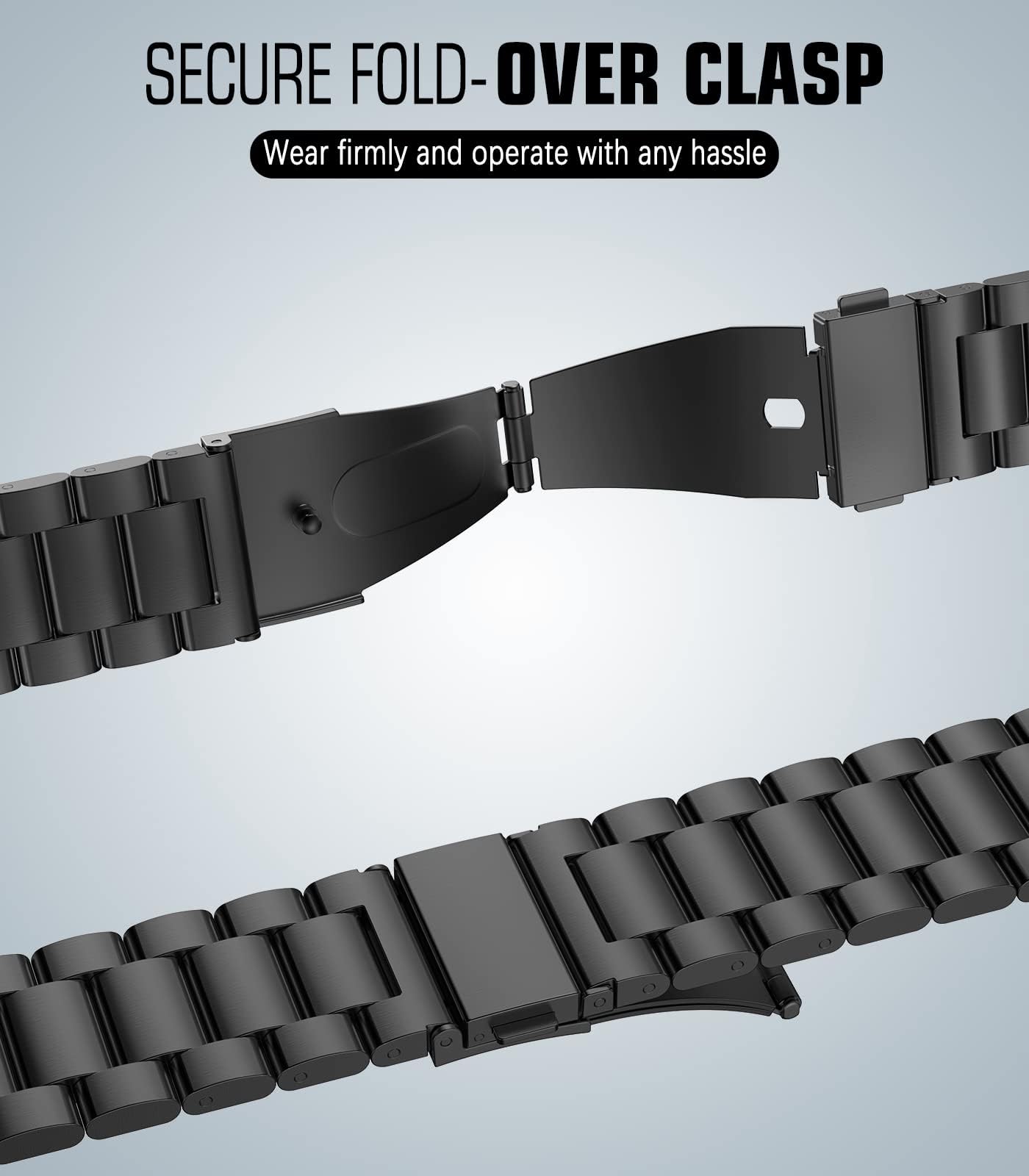 Moko Stainless Steel 22mm Watch Band - Compatible with Xiaomi Watch S4/S3/2/S2/Mi Watch, Replacement Strap, Black