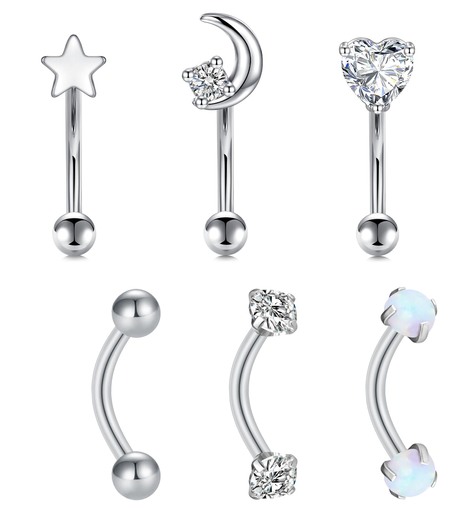 LAURITAMI Eyebrow Piercing Banana 8 mm Stainless Steel 1.2 mm Curved Barbell Rook Piercing Helix Tragus Cartilage Ear Piercing