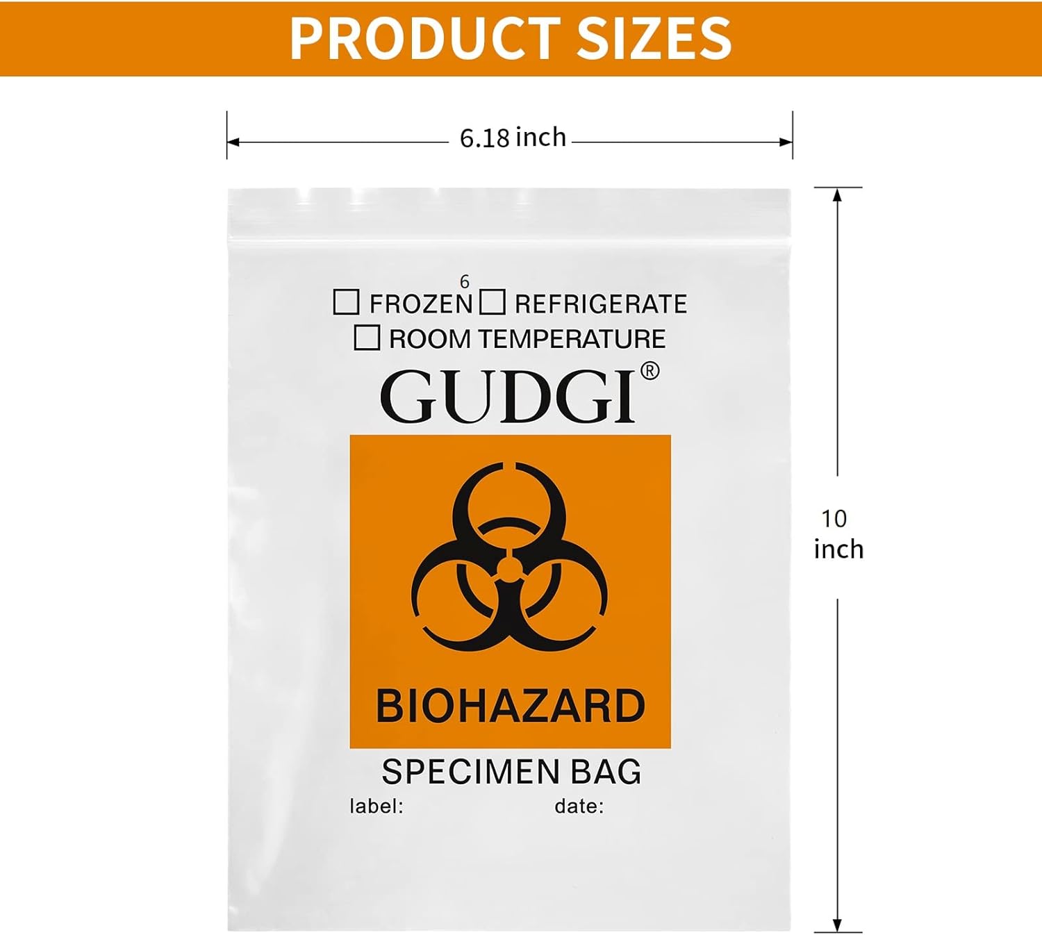 GUDGI Biohazard Specimen Bags With Warning Label/Zip For Sampling And Storage In Laboratories, Hospitals, Clinics And Homes (100 Pack-5"x7") : Industrial & Scientific