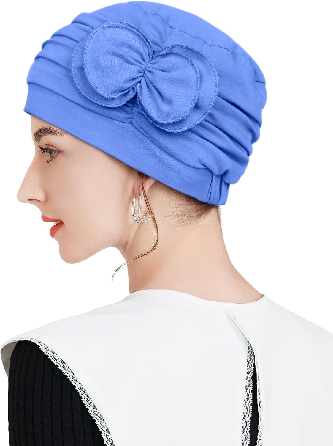 Pleated Cotton Hat with Fancy Butterfly Bow for Hair Loss Women