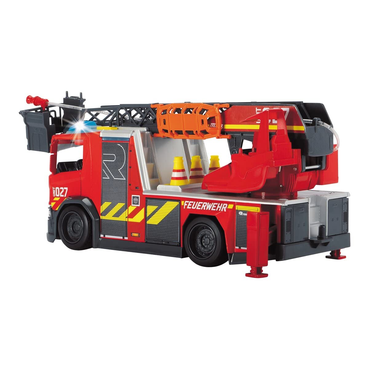 Camión De Bomberos Dickie De 23 Cm Con Luz Y Sonido, Escalera Giratoria Y Extensible, Patas Estabilizadoras – Incluye Pilas