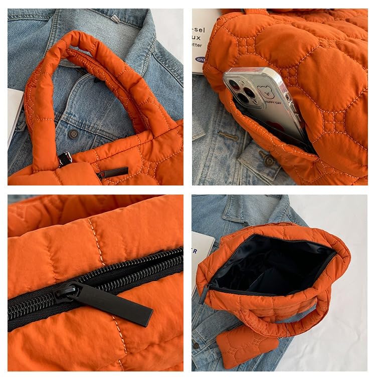 Image of Quilted Tote Bag for Women Small Puffer Purse Quilted Nylon Padding Handbag with Wallet