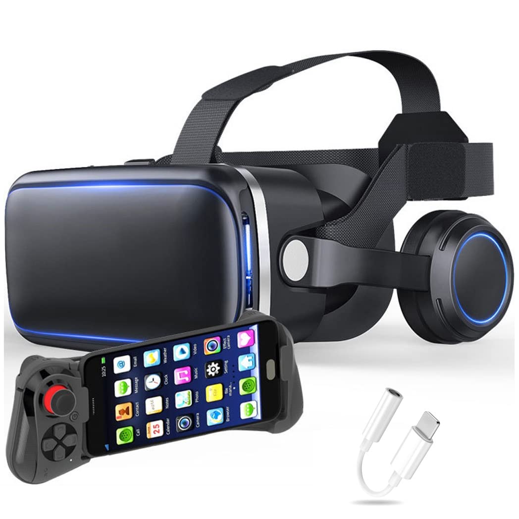 Okulary VR, Virtual Reality VR, Słuchawki 3D VR Kompatybilny ze wszystkimi Gli, Regulowany obiektyw do filmów i gier 3D, dla iPhone 13 Pro Max/13 Pro/13/12/11, dla Samsung Galaxy S21, Huawei, Xiaomi