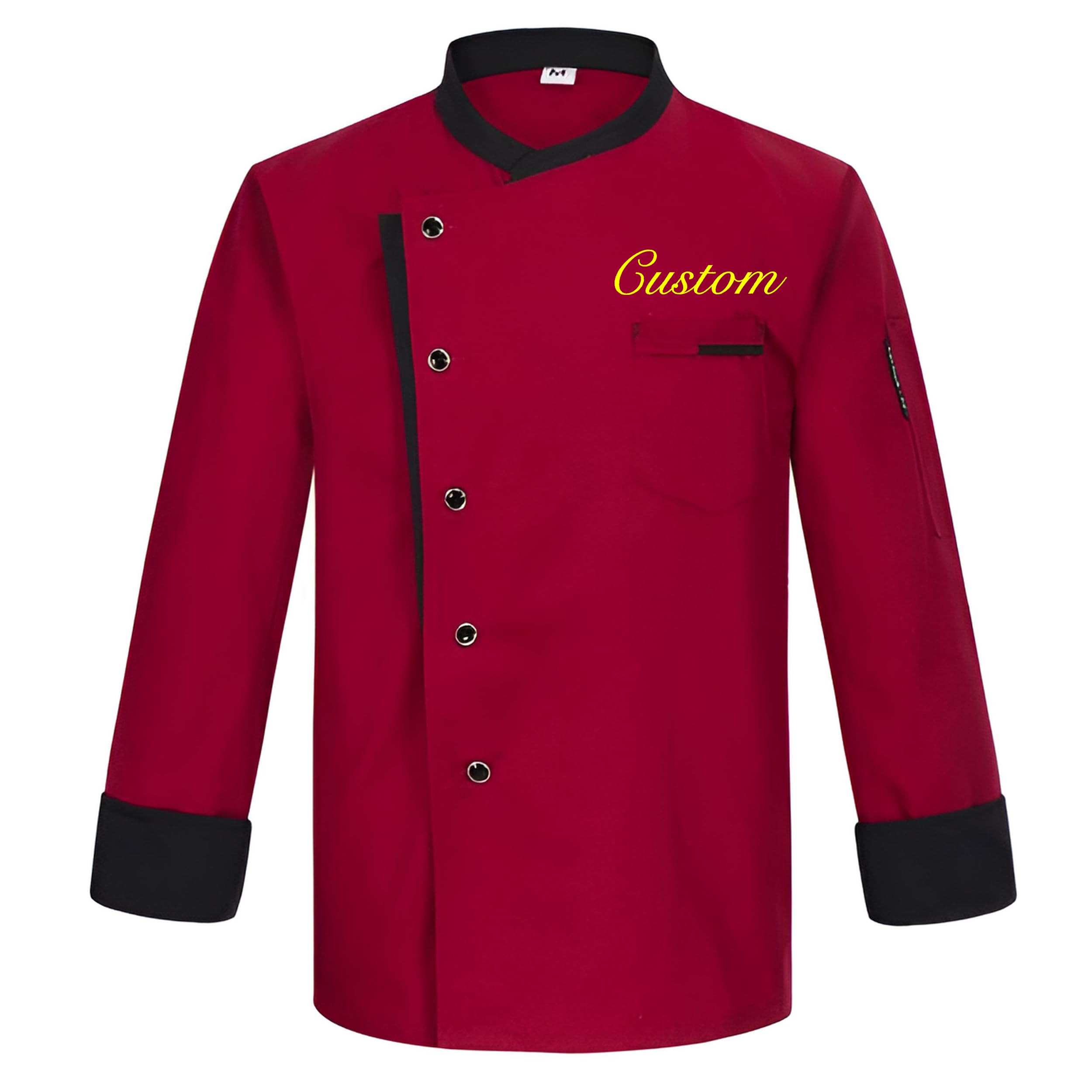 Veste de chef unisexe personnalisée à manches longues et boutons, uniforme de travail pour la restauration, pour hommes et femmes.