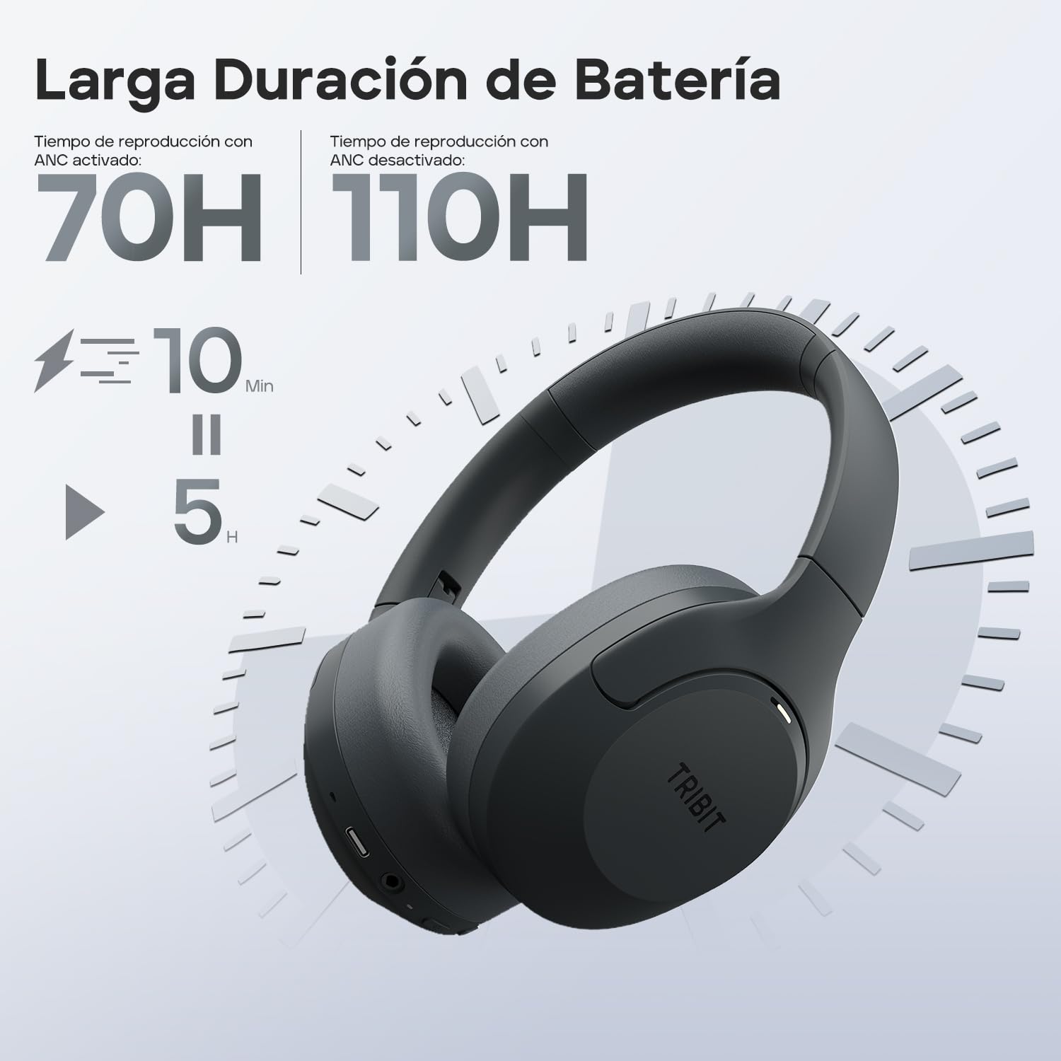 Tribit QuietPlus81 Auriculares inalámbricos Bluetooth, cancelación de Ruido | 110 horas, inalámbrico, BT 6.0, graves profundos, 6 EQ mediante app, plegable, cómodo, viajes, trabajo