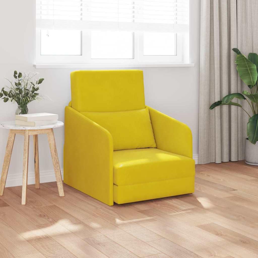 Sofá cama amarillo 65 x 80 x 83 cm funda de terciopelo moderno sofá de suelo cama con marco de metal función plegable para salón, habitación de invitados, oficina