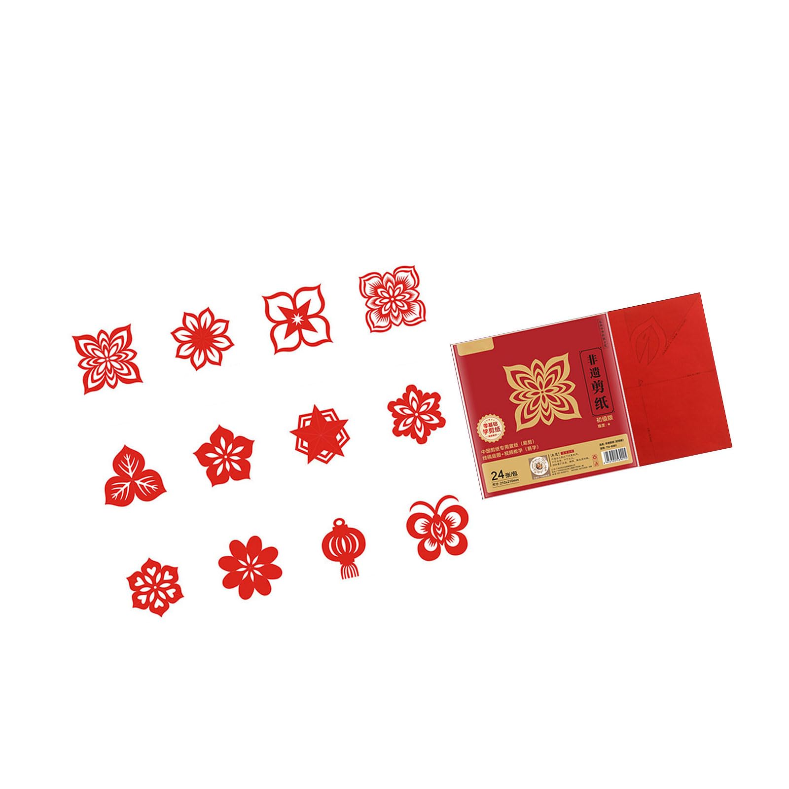 24Pcs Paper Cuttings Window Clings with Video Tutorial for Kid Adult Art Craft Chinese New Year Decoration Holiday Party Paper Ornaments