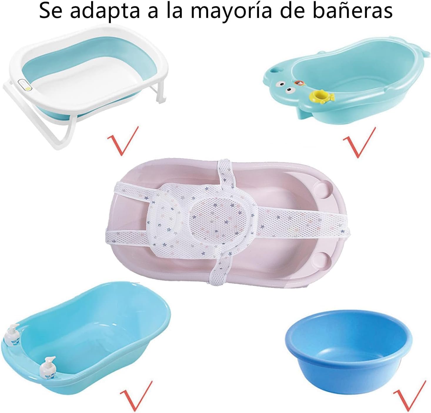 Voarge Red de Baño para Bebés, Asiento de Baño para Bebé Recién Nacido, Cojín de Baño Recién Nacido, Soporte de Baño Ajustable Plegable Flotante para bebé de 0 a 18 Meses (Estrellas regulares)