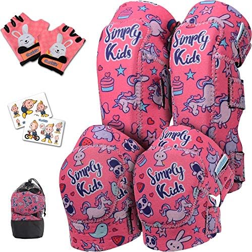 Simply Kids Toddler Knee and Elbow Pads with Bike Gloves - Unisex Kids Protective Gear Set for Roller-Skate, Skateboard, Cycling, Pink