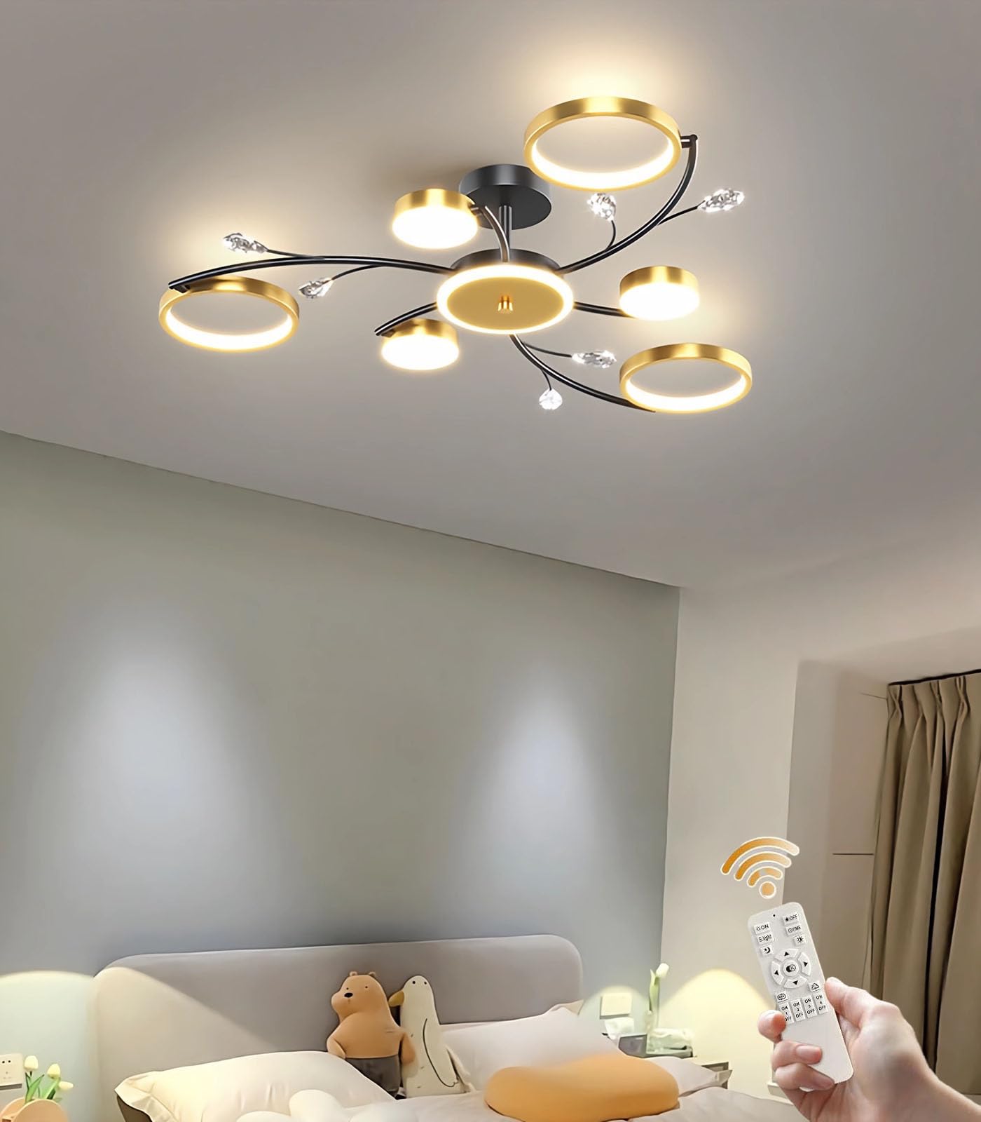 SSHIRUYI LED Dimmable Crystal Ceiling Light 91cm Large Living Room Lighting Fixture 70W Modern Gold Bedroom Ceiling Lights with Remote Acrylic Lamp Shade Creative Chandelier for Dinning Office