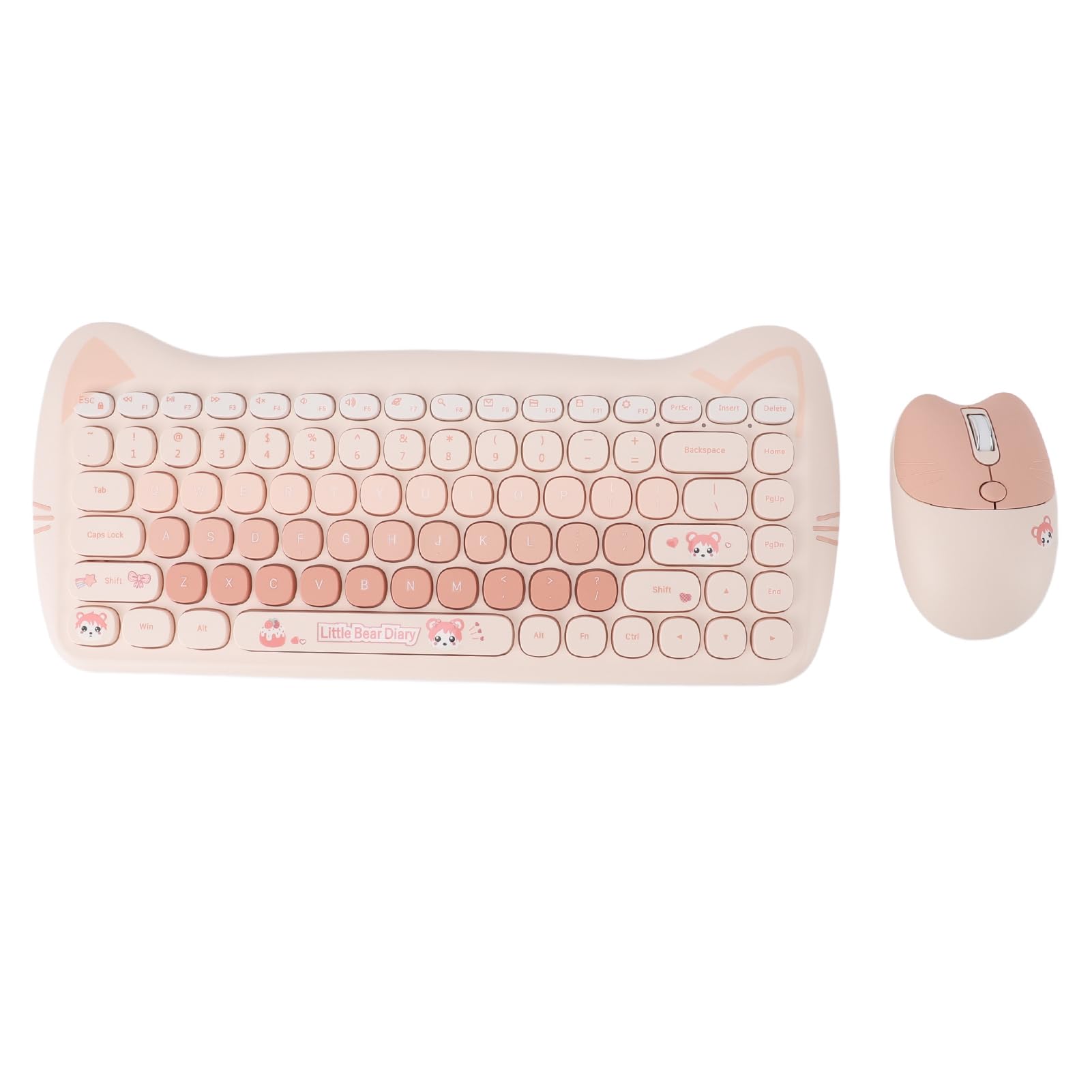 ASHATA Set di tastiera e mouse senza fili, colori vivaci ed eleganti, per gli amanti degli animali, design ergonomico e confortevole (colore del tè al latte)