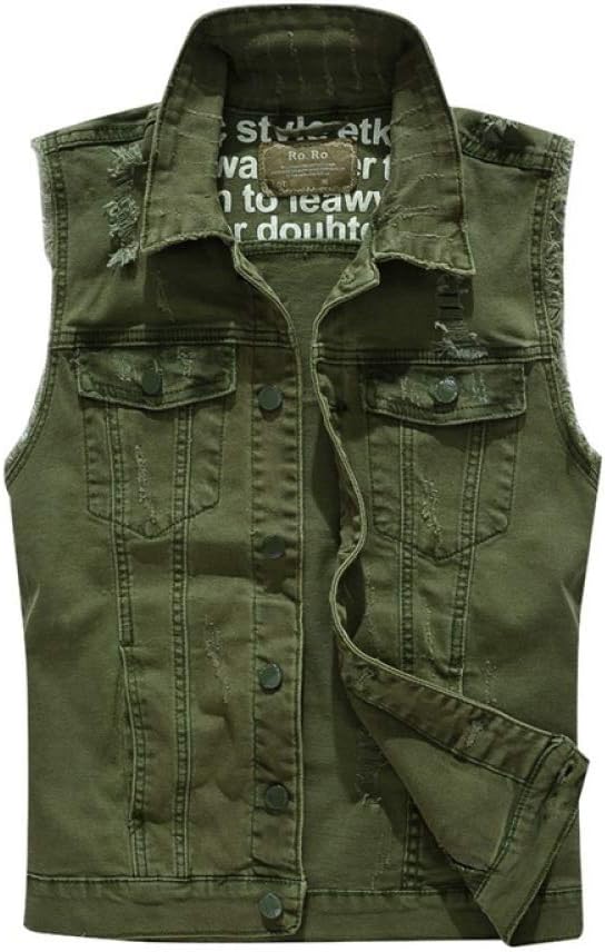 LoeaySummer Moto Vest Military Men Sleeveless Turn-down Collar Trendy Hip Hop Homme Casual Biker Vintage Jean Jacket