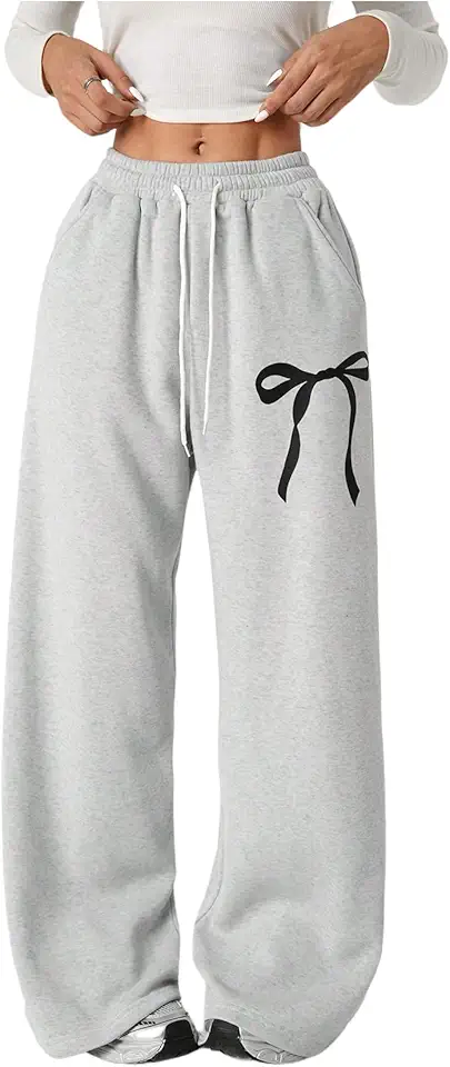 Verdusa Girl's Bowknot Baggy Sweatpants Lightweight Straight Leg Athletic Pants with Pockets