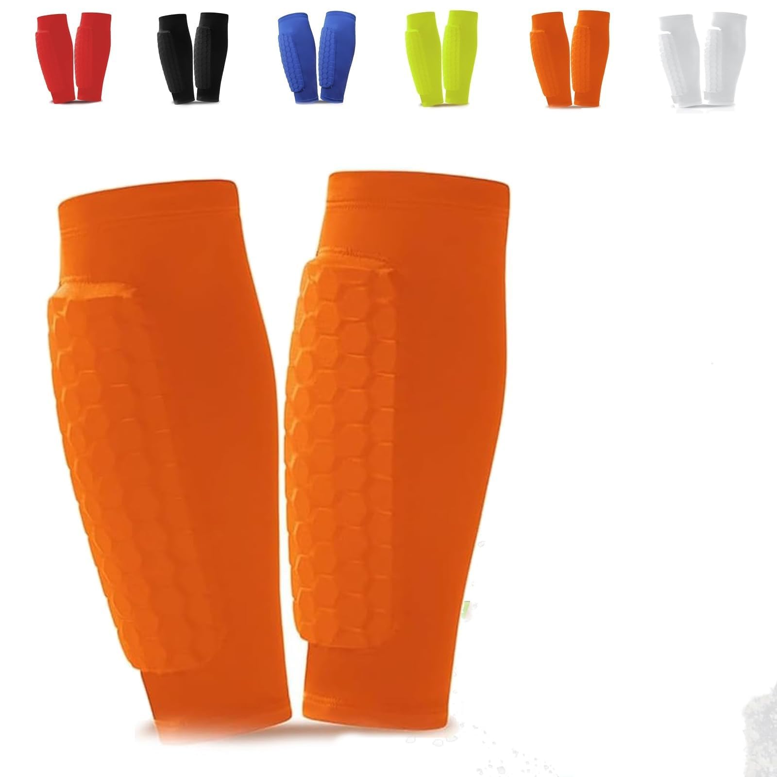 Orange Shin Defender Kids,Shin Protector Defender Sock Leg Sleeves With Hexagonal Eva Foam,Breathable Elastic Gel Guard For Skiing Football Sports,Protection Gear For Adults Teens Kids Men