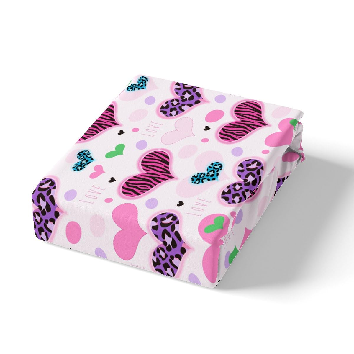 Homemissing Set di lenzuola per bambini, ragazzi e ragazze, con stampa a cuore ghepardo, con tasca profonda, lenzuolo con angoli, per letto singolo, romantico, decorazione per San Valentino, set di