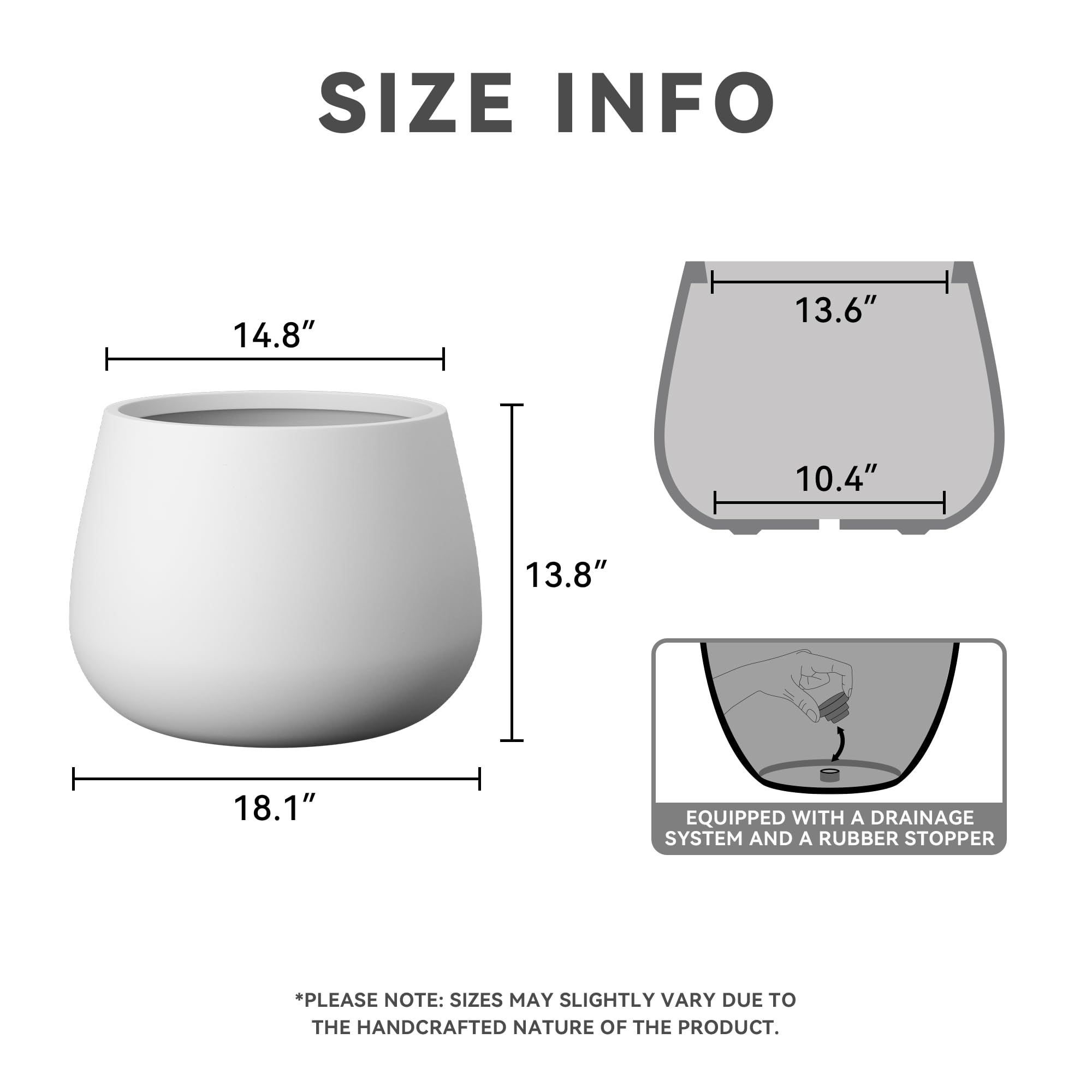 Kante Donica betonowa Curva Series, okrągła, z otworem drenażowym i zatyczką, do roślin domowych, domu, ogrodu, na patio, biała, 37,6 cm