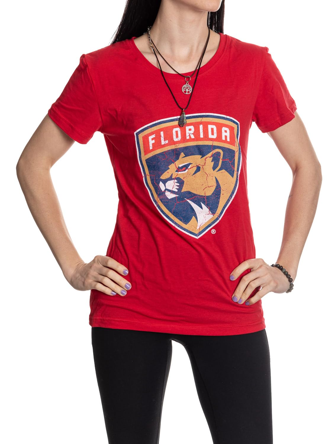 Calhoun NHL Surf & Skate Women's Distressed Print Fitted Crew Neck Premium T-Shirt (Edmonton Oilers, XX-Large) — view 12