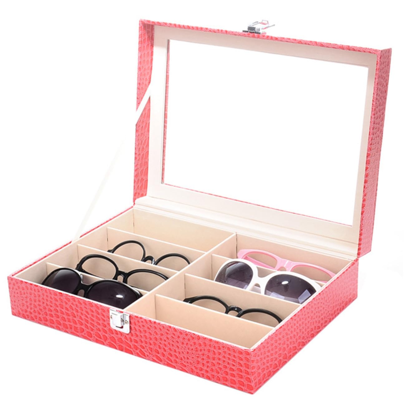 COLLBATH Caja para Gafas de Sol 8 Ranuras, Organizador de PU y MDF, Diseño de Grano, para Mesita de Noche y Hogar