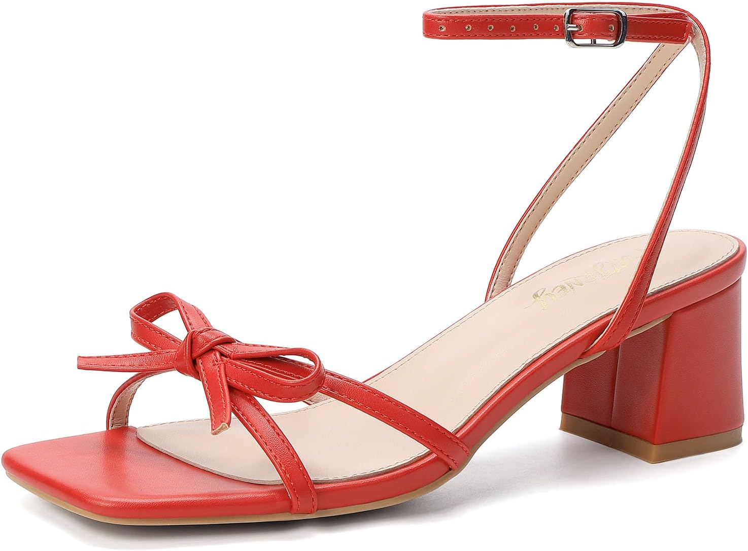 Women's Bow Strappy Heels Block Chunky Square Open Toe Low Heels Dress Sandals for Wedding Party