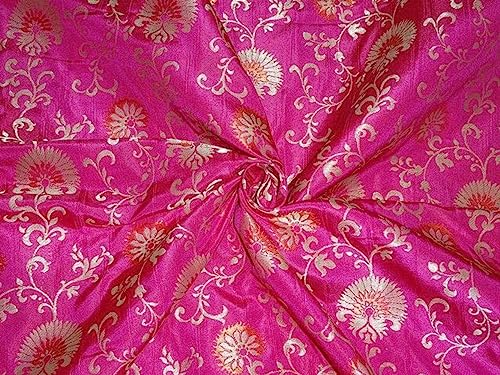Brocart en soie jacquard rose marron tissu métallique fluide qui ne plisse pas