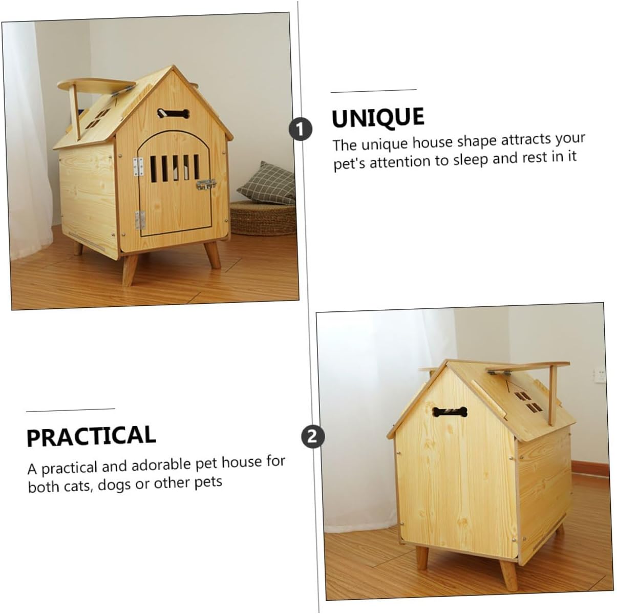 Wooden Dog House Outdoor Kennel Medium Size Pet Sleeping Bed Wood Cabin Shelter with Fence for Dogs and Cats