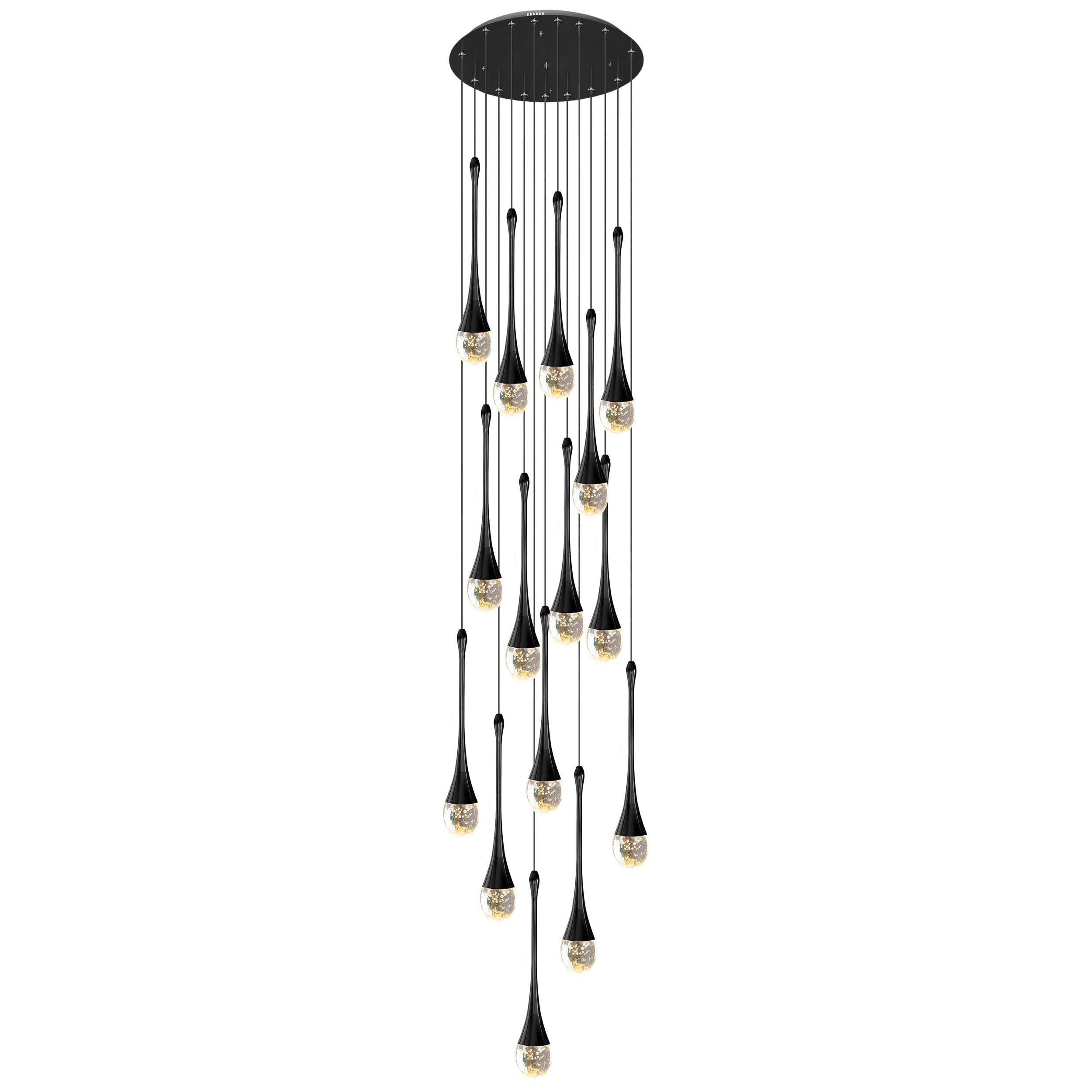FYZDLAOR 15-Light 9.8ft (3m) High Ceiling Chandelier LED 3CCT Dimmable Modern Raindrop Spiral Crystal Pendant Lights Dome Long Chandelier Fixture for Foyer Entryway Stairwell Lighting
