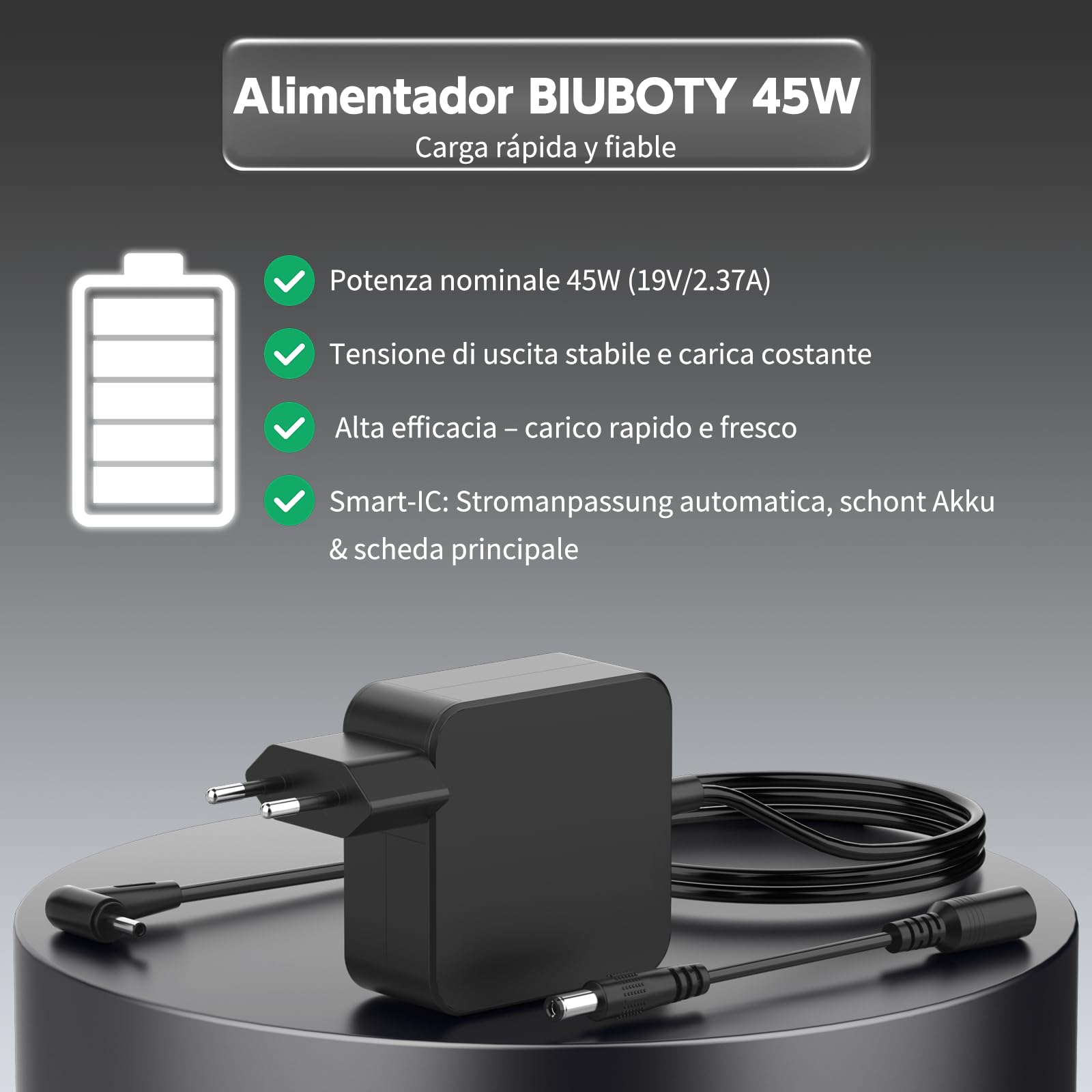 BIUBOTY Caricatore 45W Portatile 19V 2.37A Compatible con Asus Vivobook 14 15 Zenbook UX330 UX330U UX360 UX360C UX305 Q504U Q504UA Q302 Q302L Q302LA Notebook Alimentatore Caricabatteria 4.0 x 1.35mm