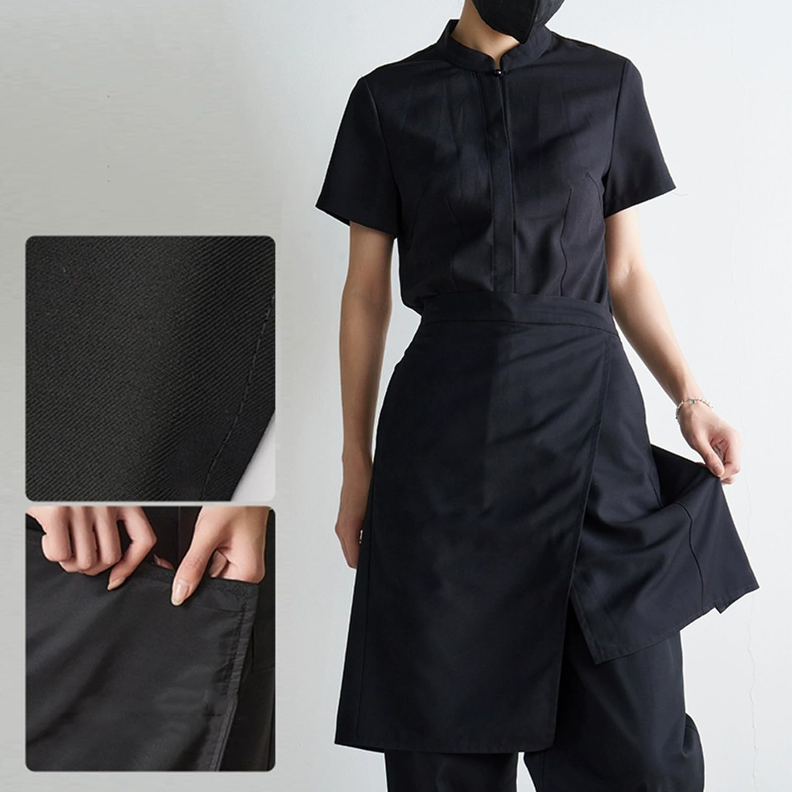 Delantal De Camarero, Corto Delantales De Cocina para Mujer Y Hombre, Cocina, Restaurante, Trabajo, CamareroBlack,One Size