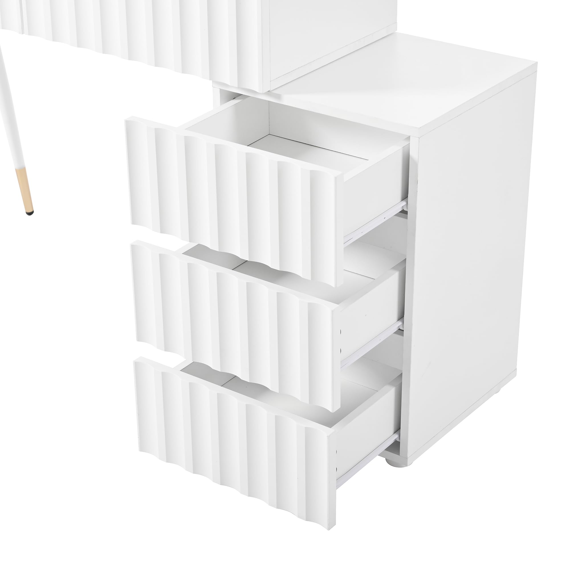 Lcoho Tavolo da toeletta con specchio a LED e illuminazione - Set da toeletta bianco per camera da letto con 5 cassetti spaziosi - Dimensioni: B100/H127/T40 cm (senza sgabello)