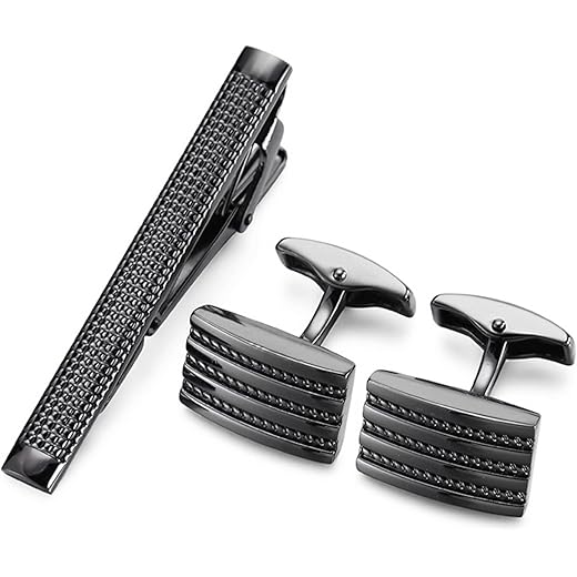 Peora Silver Plated Combo of Tie Pin and Cufflinks Set Stylish Accessories for Men & Boys Wedding Business Gift (PX9TCL07)