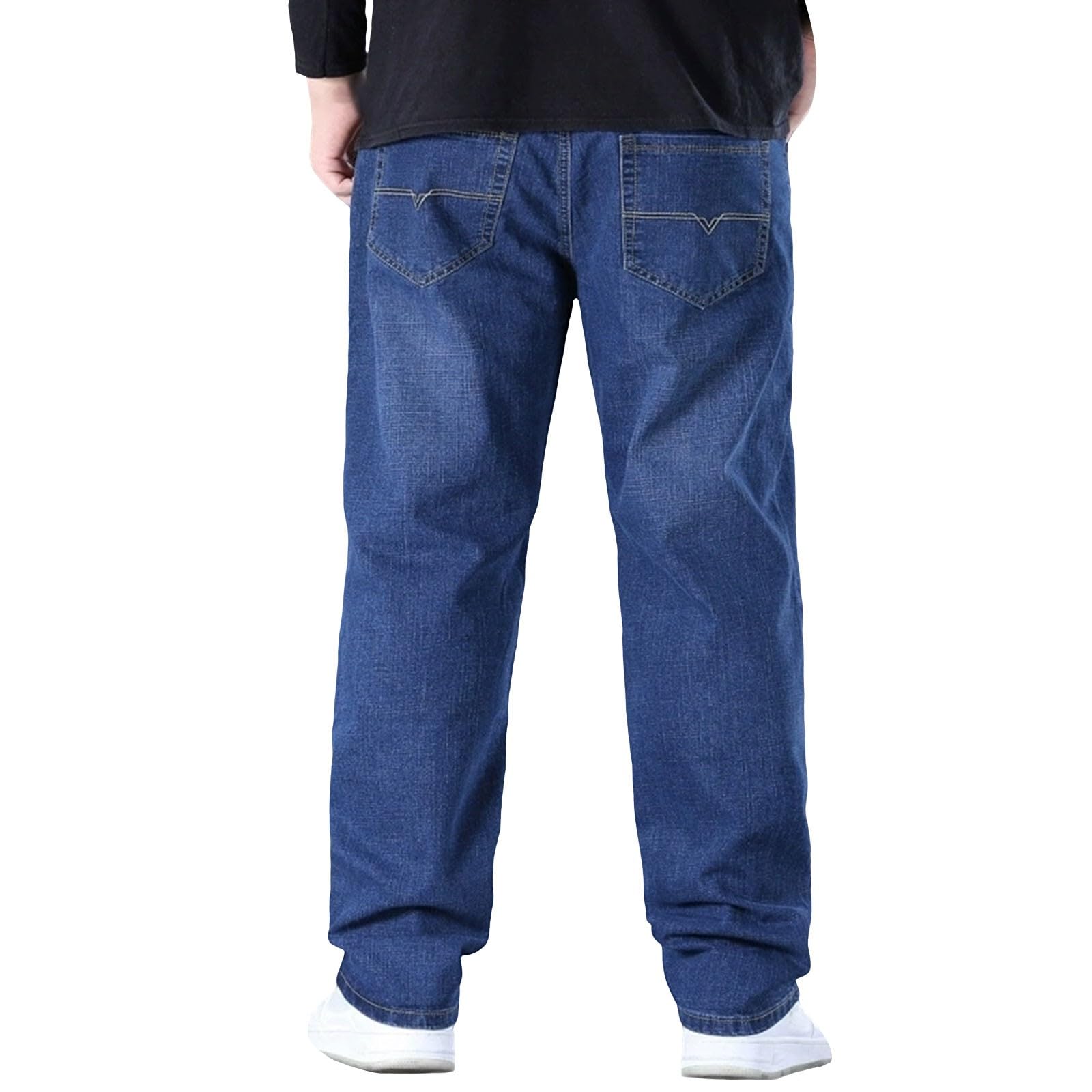 Generisch Pantalones vaqueros holgados para hombre, pantalones vaqueros de tallas grandes, pantalones de mezclilla, rectos, de pierna ancha, pantalones de ocio, ropa de calle, universidad, pantalones