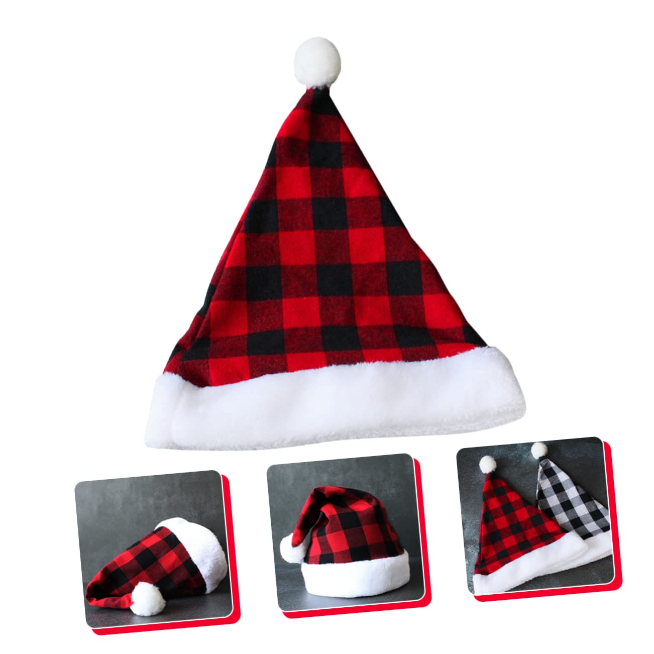 Cabilock 4 Piezas Gorro de Papá Noel a cuadros gorros navideños christmas hat decoración de navidad sombrero de fiesta de papa noel sombrero de Santa gorro de papá noel para hombre paño