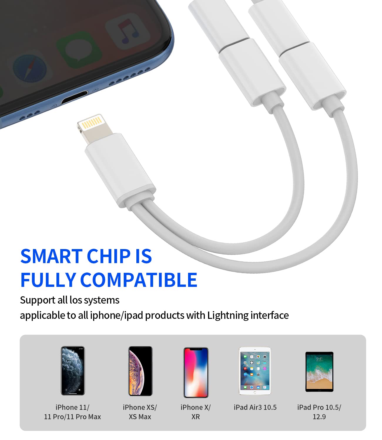per iPhone Aux Ightning - Adattatore da jack a caricatore rapido (2 in 1) doppia spina per cuffie cavo di ricarica splitter per Apple MFI Audio s Fast Charger accessorio per 14 13 12 11 Pro Max 8 Plus