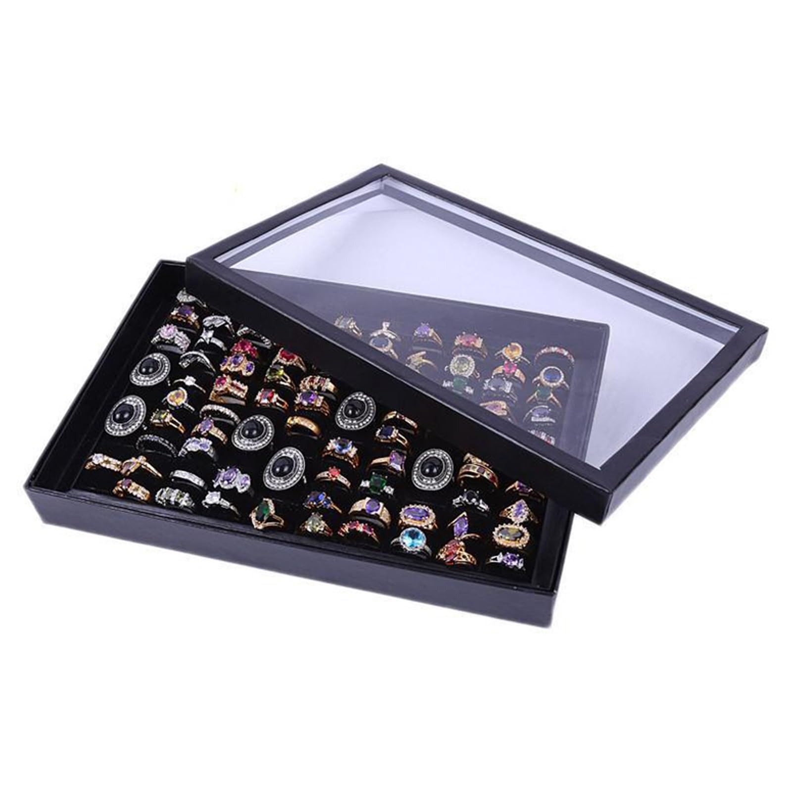 ZNJAMN 1pcs Ring Earrings Display Box Showcase Storage Case Holder Tray Jewelry Organizer Boxes With Lid for Ring(Black)