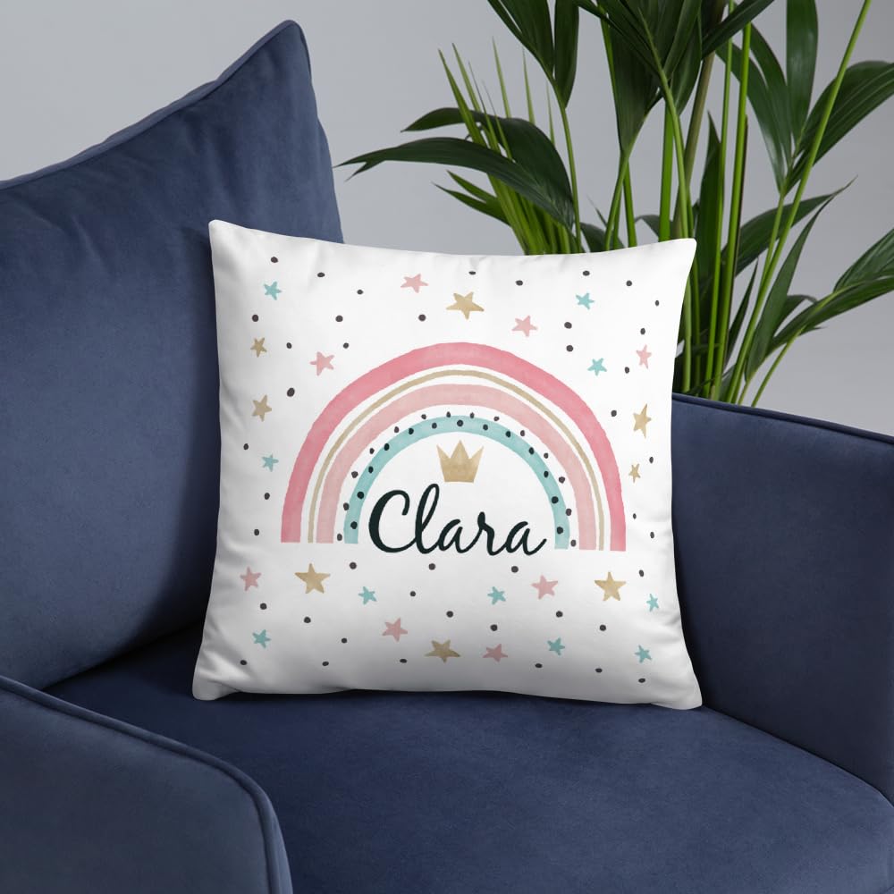 Kembilove Cojín Infantil Personalizado – Almohada Bebe Guardería Personalizado con el Nombre – Regalos para Bebes – Regalos Personalizados - Arcoiris