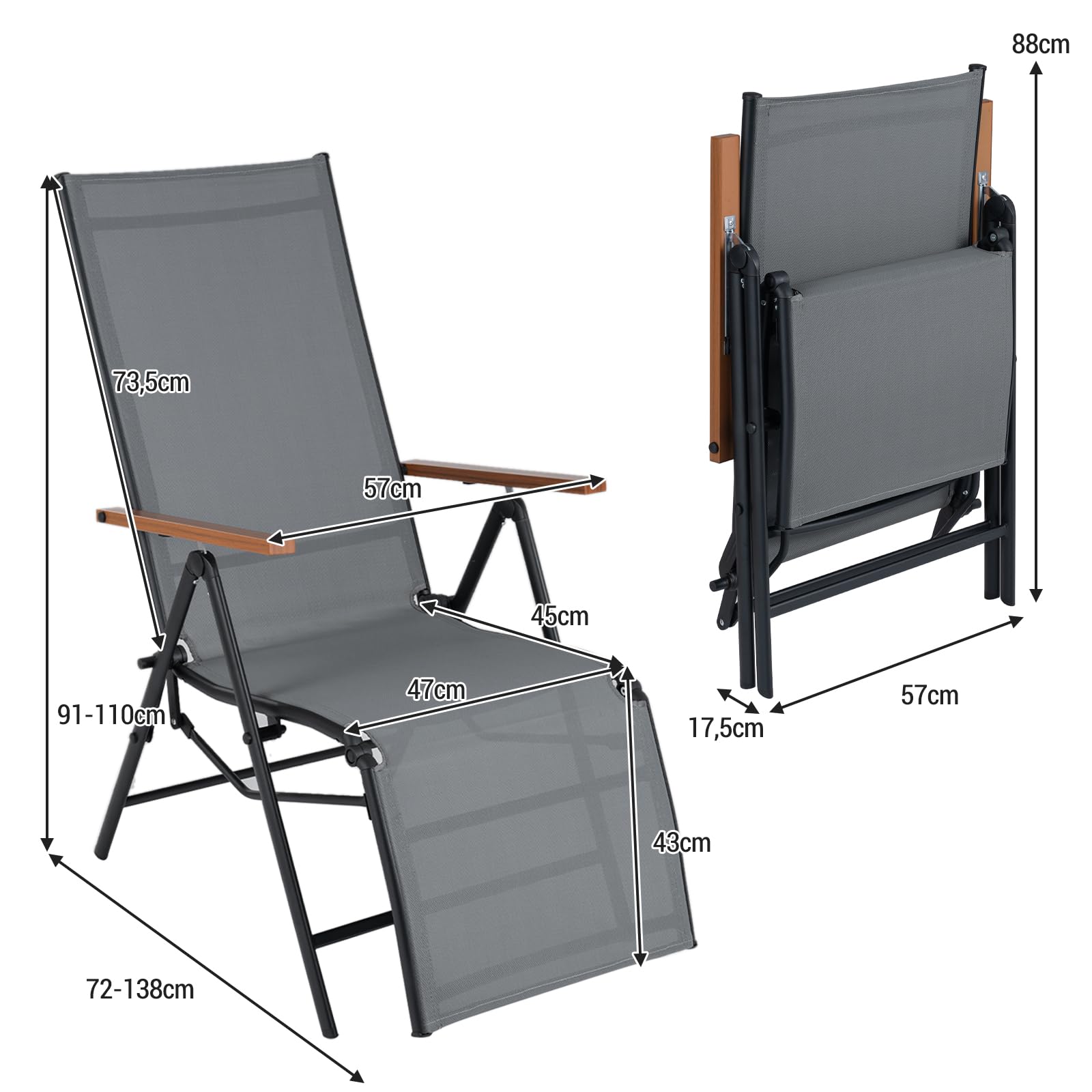 GOPLUS Chaise Longue Inclinable avec Dossier Réglable 6 Positions (Gris,1)