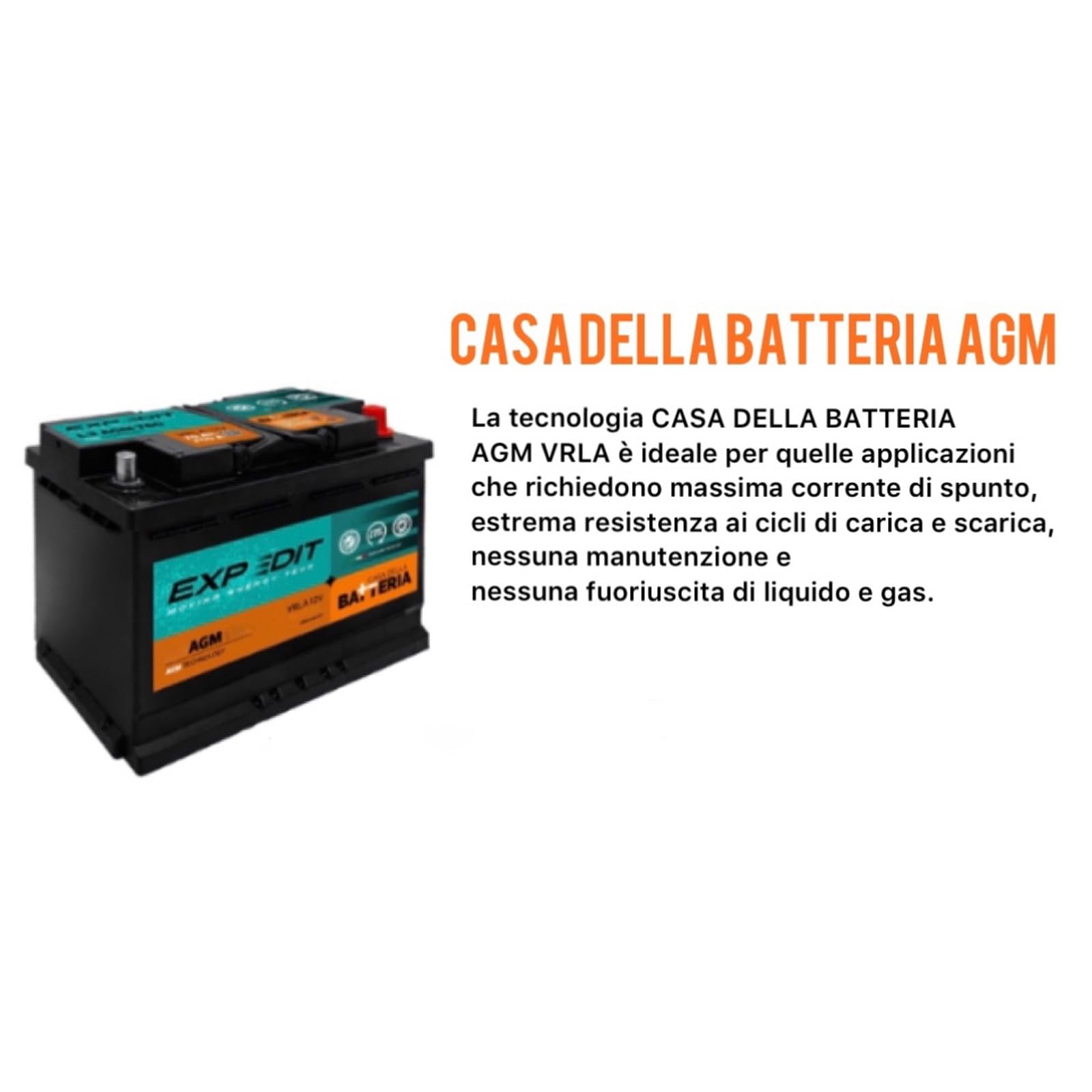 La Casa della Batteria Batteria Auto Expedit Moving Energy Tech Batteria 12v Batteria Auto 60Ah 680A Start&Stop AGM L2 VR680 24.2x17.5x19 cm Senza Manutenzione Pronta all'Uso Made in Italy