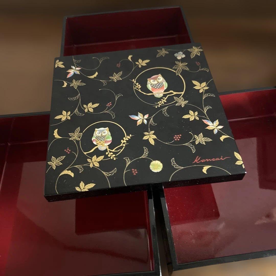 Amazon.co.jp: Kansai 漆器 重箱 フクロウ模様 山本寛斎ブランド 三段