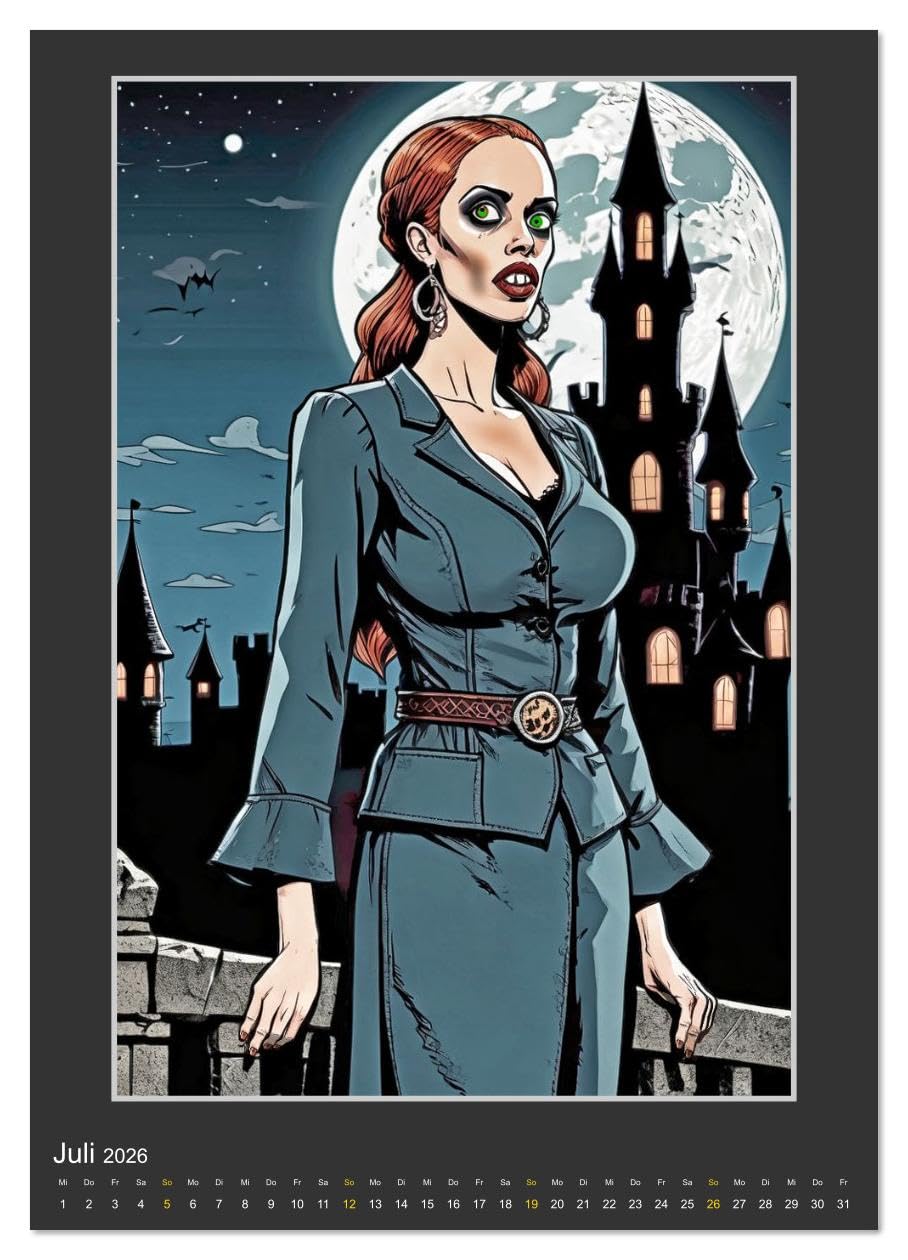 Die Schreckensschwestern vom Hotel Horror (hochwertiger Premium Wandkalender 2026 DIN A2 hoch), Kunstdruck in Hochglanz: Grunge, Gothic, Horror und zwölf Frauen. (CALVENDO Spass)