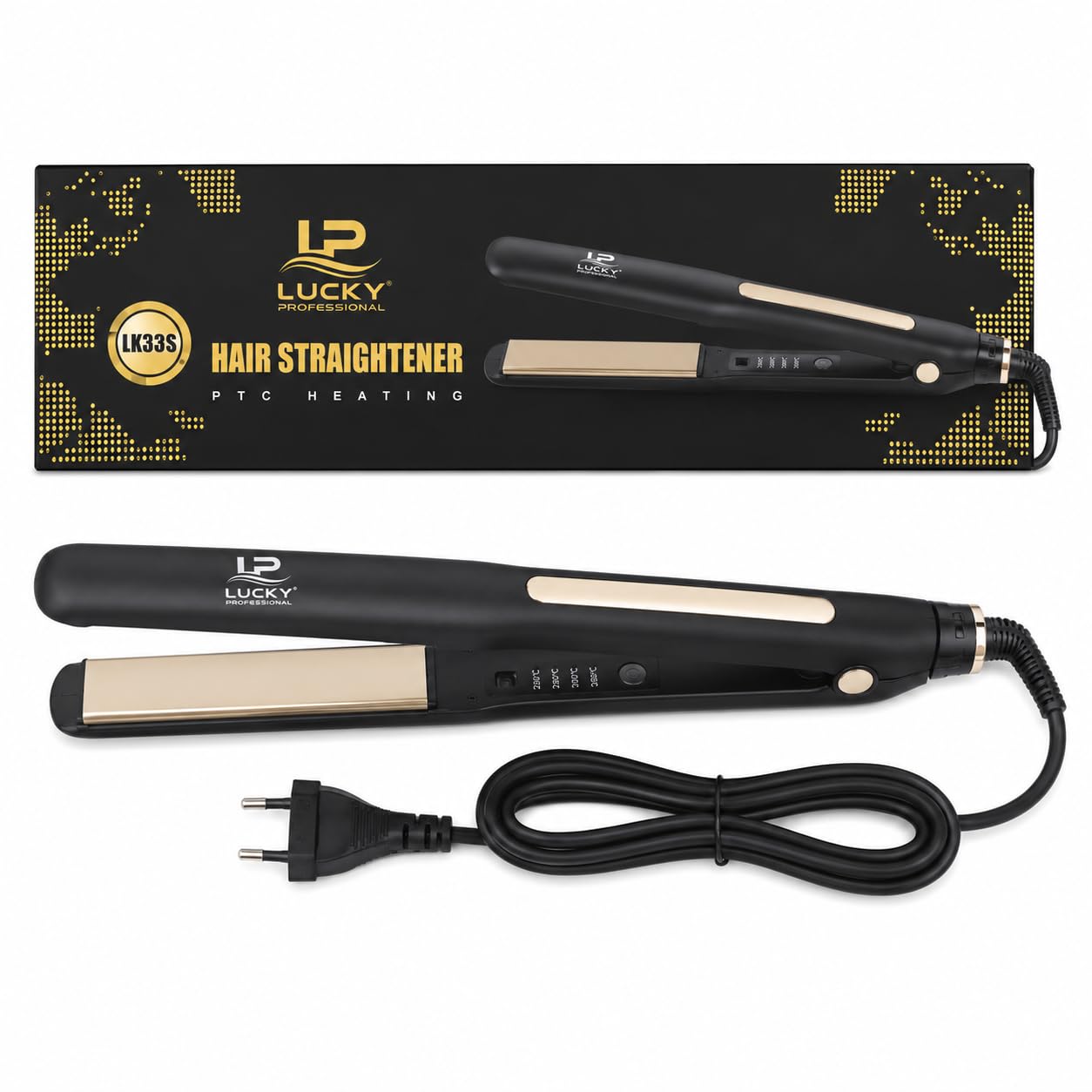 LK33S Hair Straightener | PTC Fast Heating | Ceramic Coated Floating Plates | Adjustable Temperature | Professional Salon Hair Styling Tool | Black & Gold-image-29