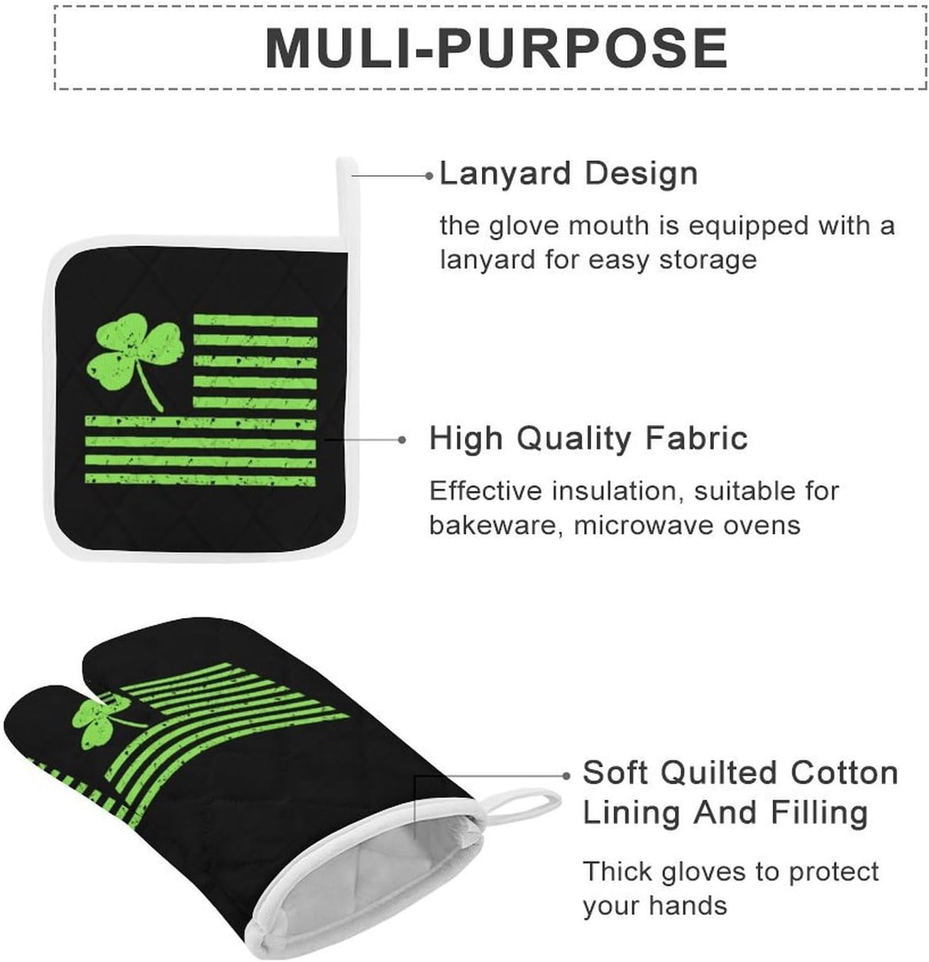 Shamrock Flag Oven Mitts and Pot Holders 4Pcs Set Heat Resistant Cooking Mitts Hot Pads