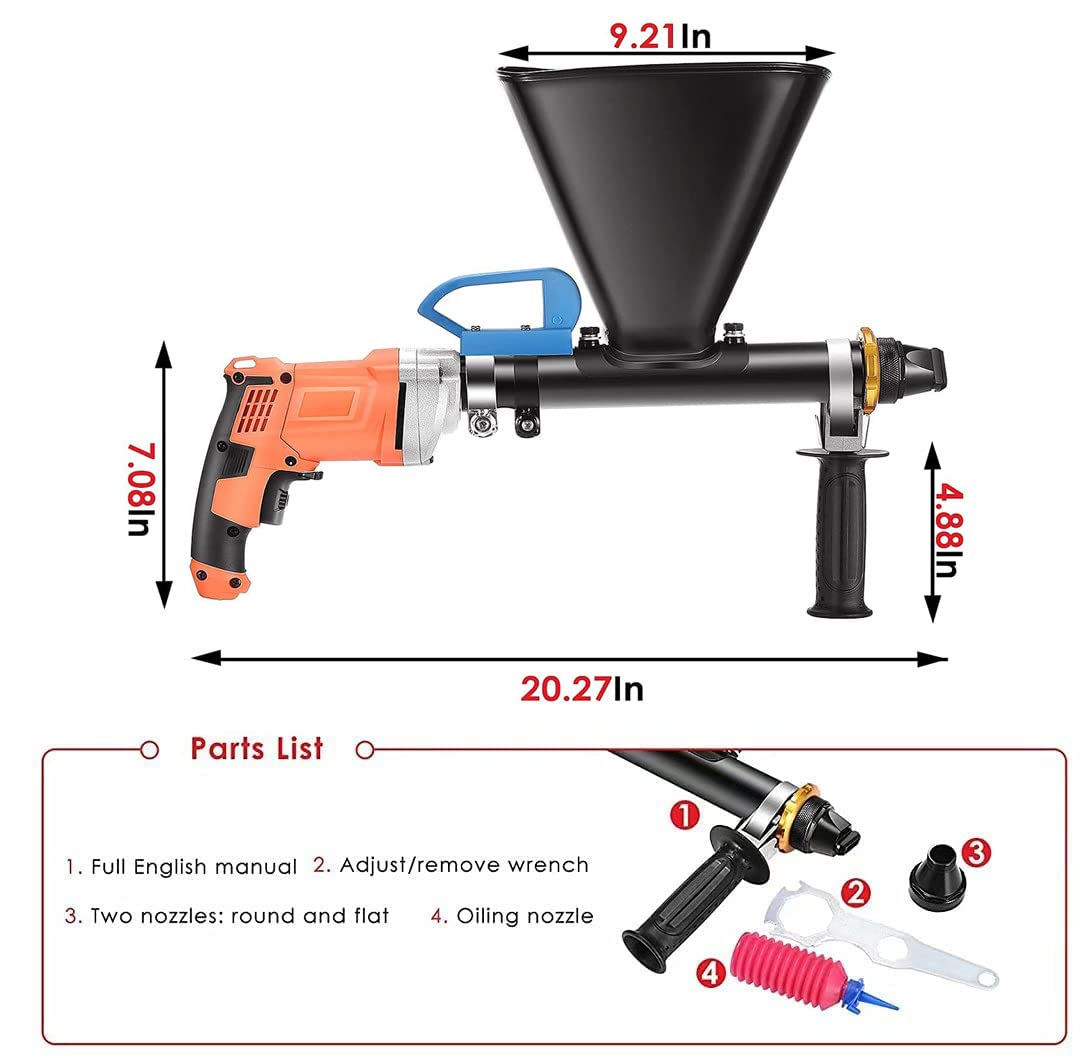Máquina De Mortero De Cemento, Pistola Eléctrica para Lechada para Mortero con 2 Boquillas para Mortero/Lodo, para Paredes Y Pisos De Mampostería