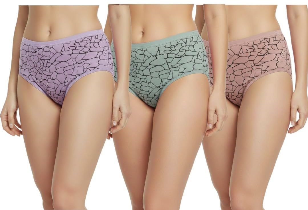 Women’s High Waist Cotton Panties Pack of 3 | Full Coverage Printed Briefs | Soft Breathable Stretch Underwear Lingerie (Multicolor)-image-10