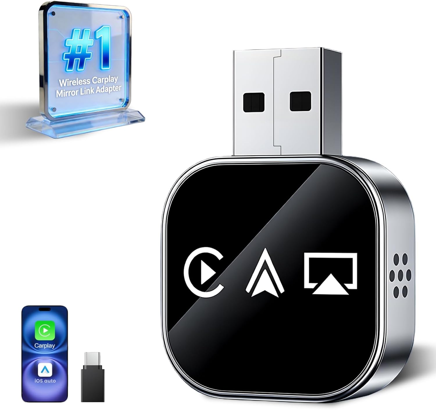 Wireless Carplay Adapter Screen Mirroring Adapter for Car Mirror Phone to Car Screen 2026 Auto Linker Pro 3 in 1 Bluetooth USB Apple Carplay and Android Auto Watch Tv Airplay Smart Box