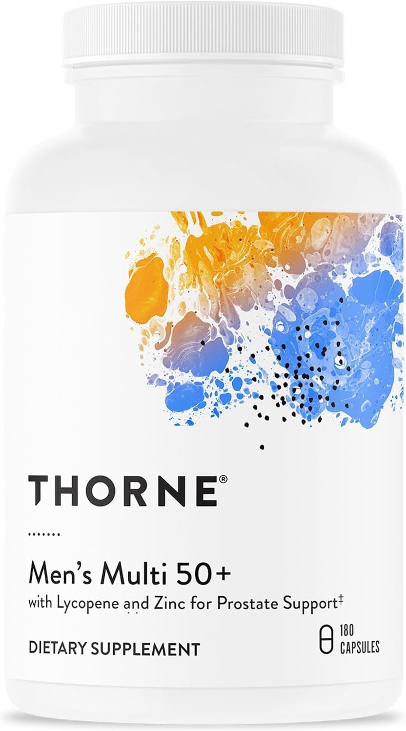 THORNE - Men's Multi 50+ - Comprehensive Daily Multi with Vitamins A, B6, B12, C, D, E, Zinc & More - Support Heart, Brain, Prostate, Muscle & Immune Health* - Third-Party Certified - 180 Capsules