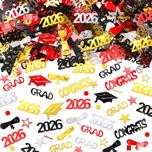 Image of Sumind 3000 Pieces 2026 Graduation Confetti Class of 2026 Graduation Party Decorations Grad Diploma Confetti Decorations for Grad Anniversary Party(Gold, Silver, Black, Red, 2026 Style)