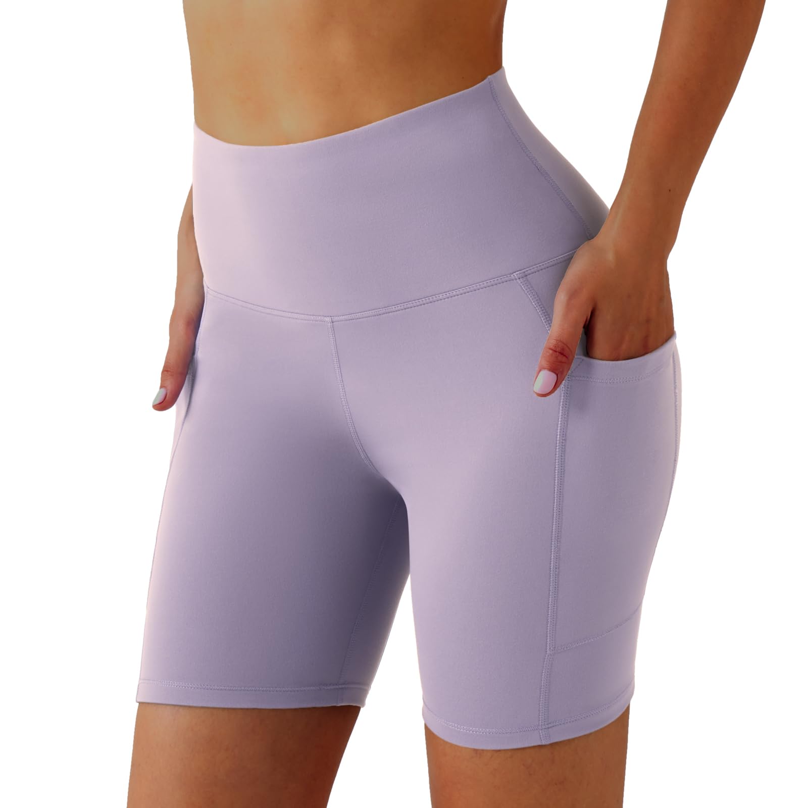 YOYOYOGA Yoga Shorts for Women Spandex Biker Shorts Anti Chafe Workout Gym Athletic High Waisted Shorts with Pockets Summer, Lavender, S
